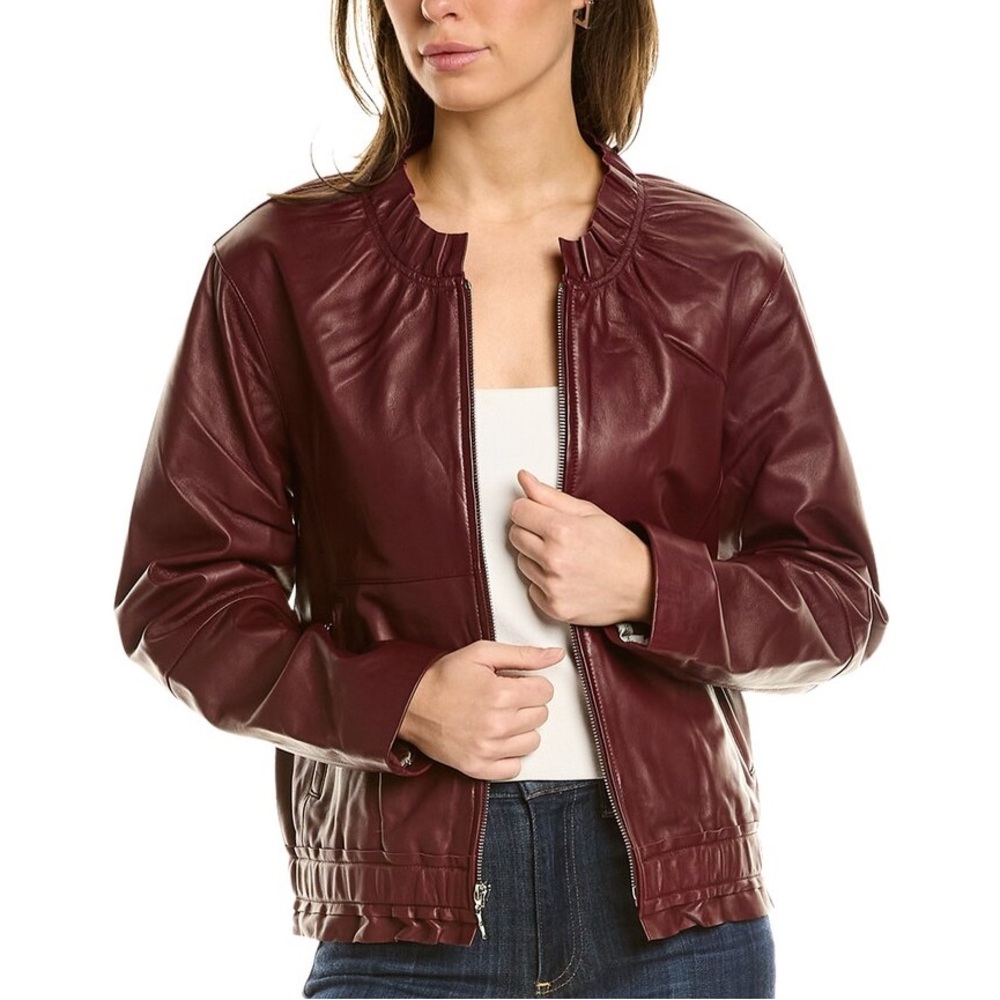 New Genuine Leather Tommy Bahama Burgundy Woman Jacket Full Zip - Picture 1 of 16